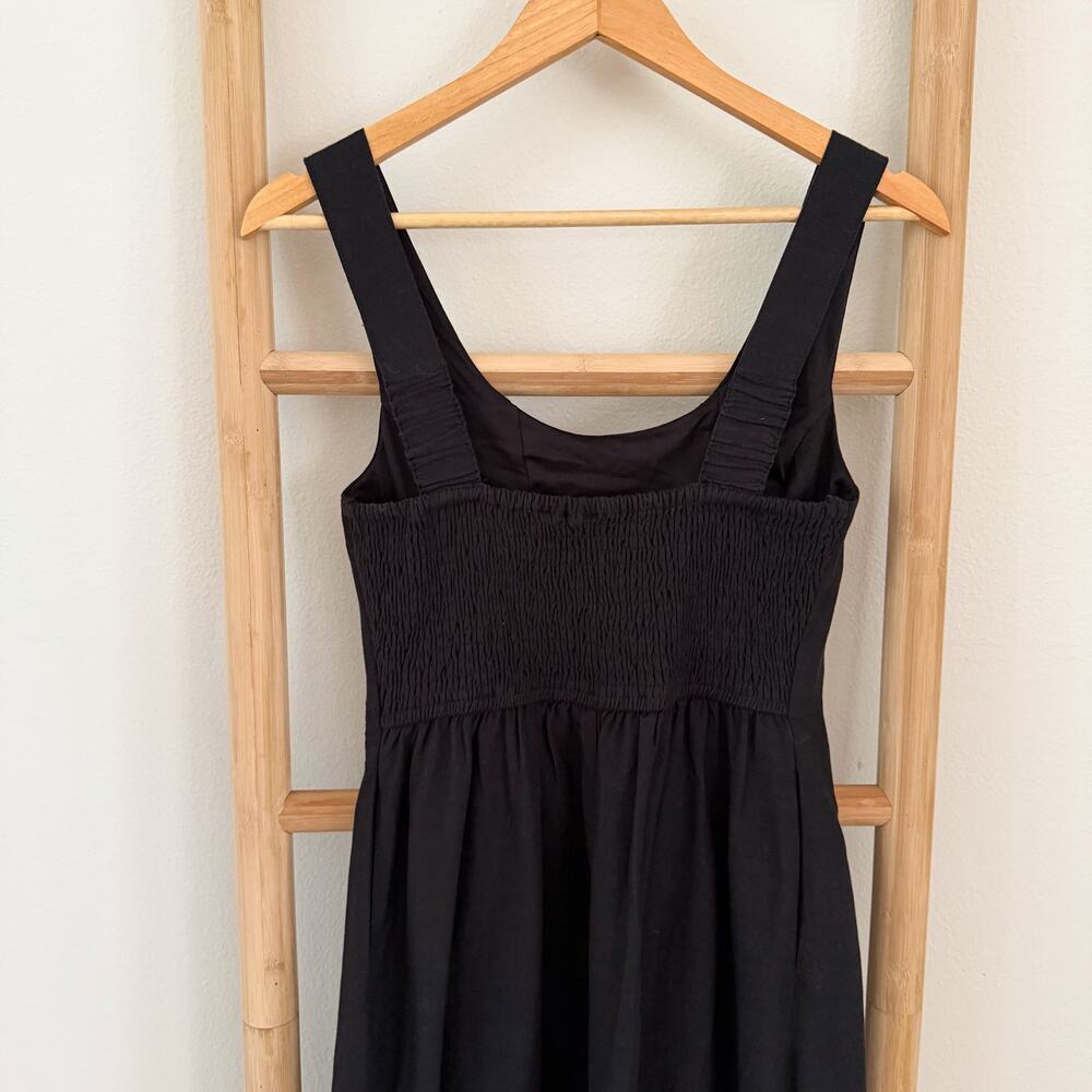 NWT Sincerely Jules Black Linen Blend Midi Dress Smocked Back Size Small - Picture 6 of 9